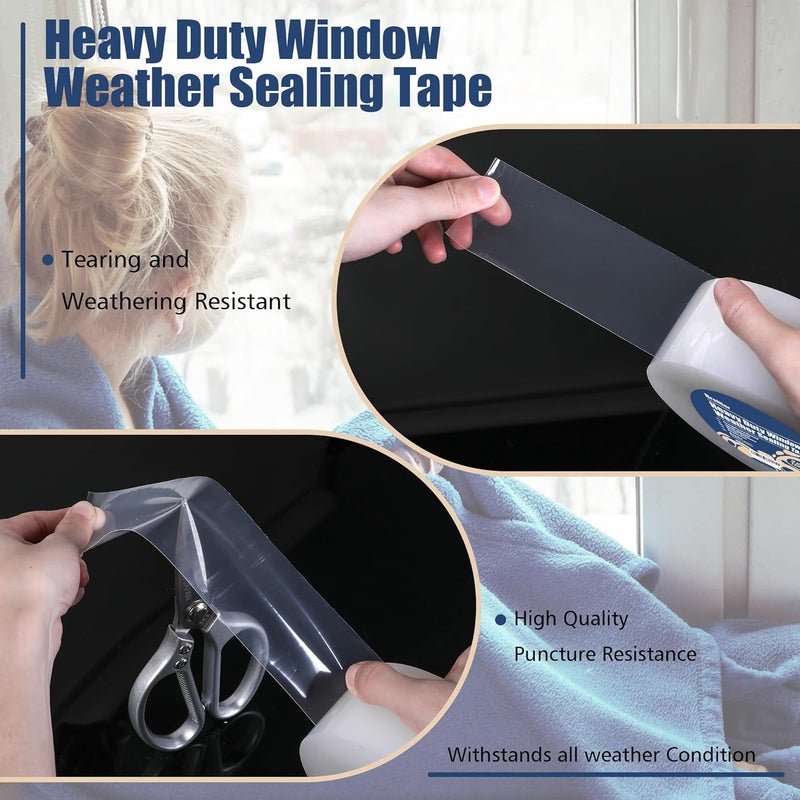 Breliter Heavy Duty Window Weather Sealing Tape - Transparent Window Tape for Winter and AC Insulation, No Mess Winter Window Seal Kit - 3 Inch Wide 180 FT Long - Image 4